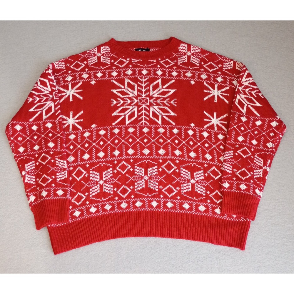 Racheal Women's Sweater Size M‎ Red White Long Sleeve Snowflake Holiday Pullover